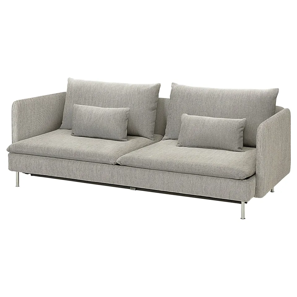SÖDERHAMN sofa-bed in grey, modern minimalist design with deep seating, supportive cushions, convertible to a double bed.