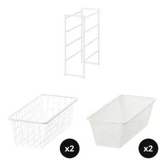 JONAXEL set: frame + wire basket x2 + mesh basket x2, white, 25x51x70 cm