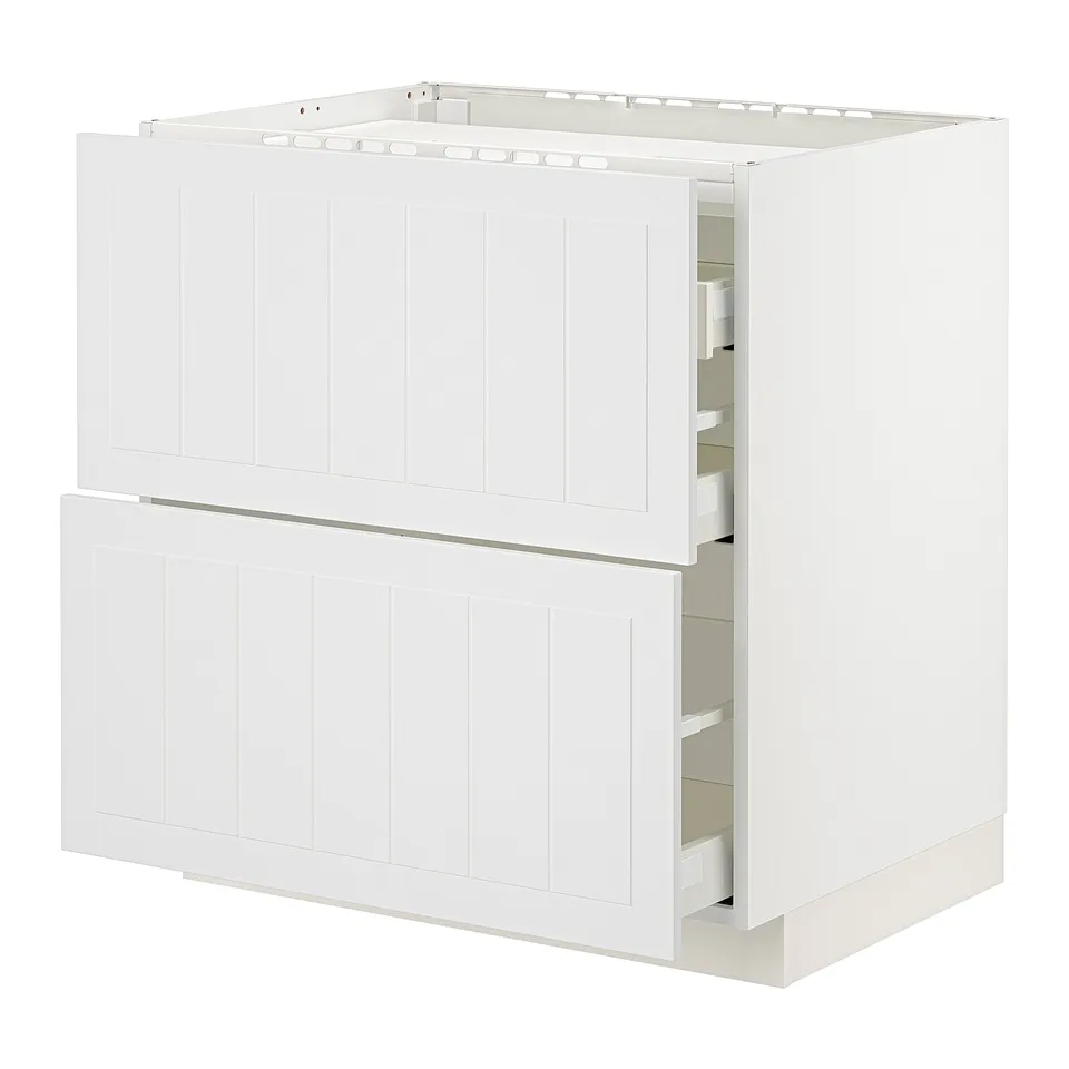 White METOD kitchen cabinet, two drawers, one door, bathroom or kitchen storage.