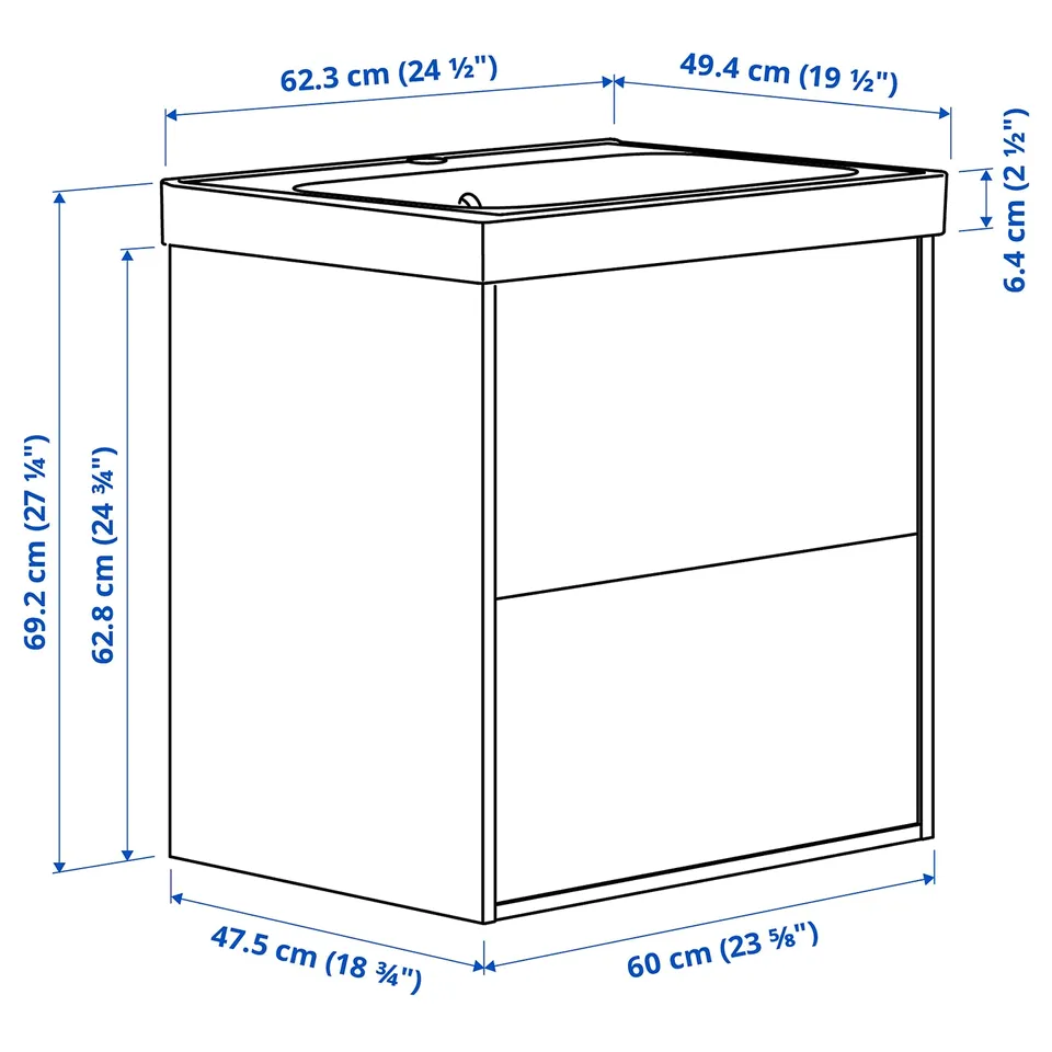 Illustration with measurements for the product: TÄNNFORSEN.