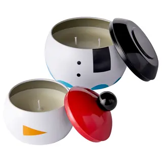 VINTERFINT scented candle in tin, set of 2, snowman candy cane/white, Height 16 cm