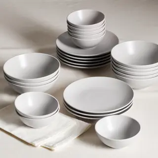 FÄRGKLAR set: bowl+ side plate, matt light grey
