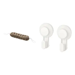 FLADINGEN/TISKEN set: body puff + hook with suction cup, beige + white, Length 28 cm
