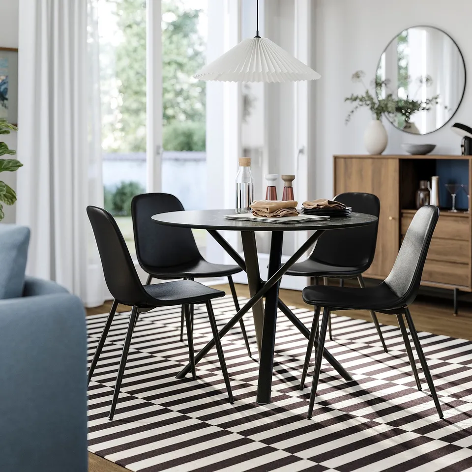 NORRMJÖLE / NORDMANSSKÄR Table and 4 chairs, marble effect black/Bomstad black, 105 cm
