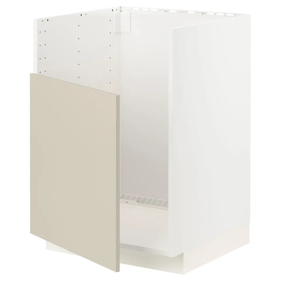 White METOD kitchen cabinet with beige door, rectangular shape, smooth design.