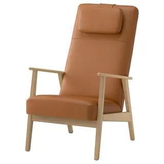 EKENÄSET high-back armchair, oak effect/Grann/Bomstad golden-brown, Depth 96 x Height 107 x Width 65 cm