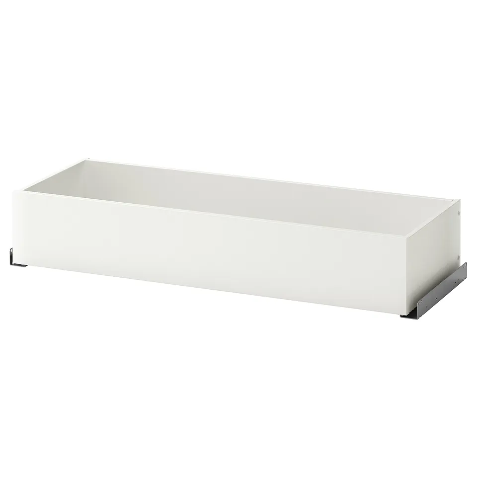 KOMPLEMENT white drawer, rectangular, minimalist design, made of fibreboard and particleboard, keeps clothes and accessories organised.