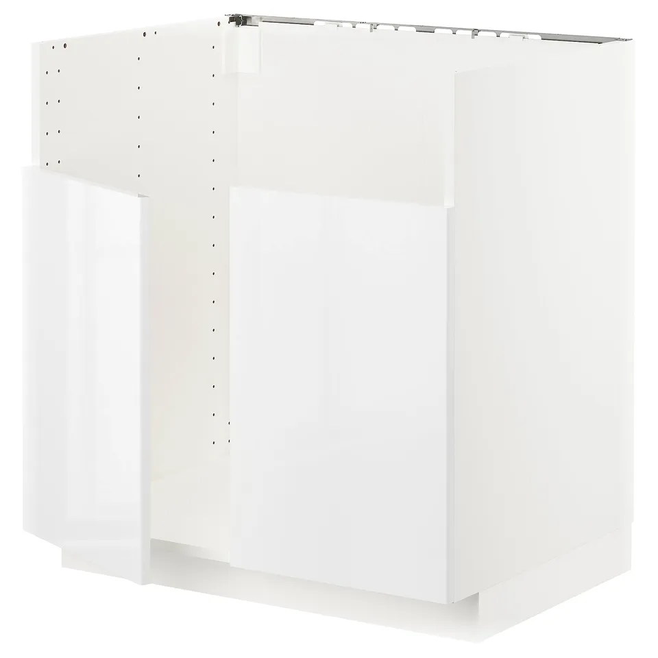 White kitchen cabinet from IKEAs METOD series, featuring a glossy door and sturdy frame.