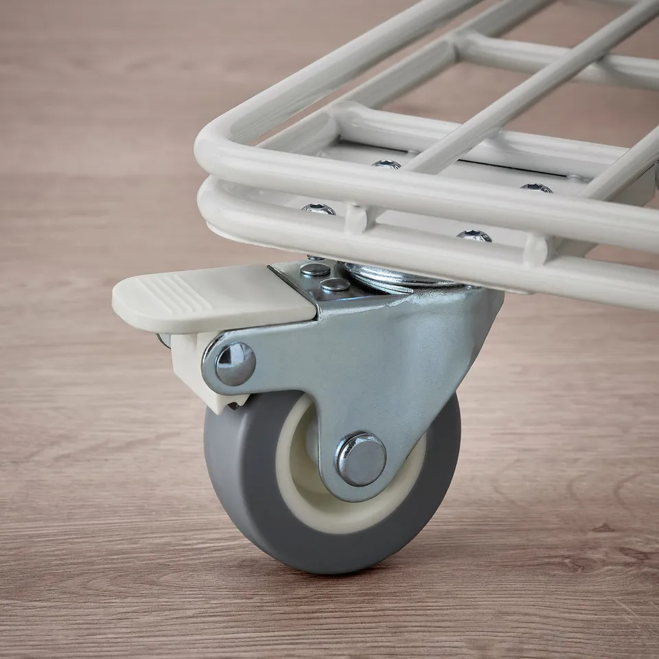 Durable trolley wheel with metal hubs and grey tyres for heavy loads.