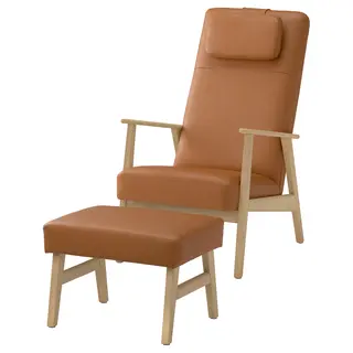 EKENÄSET high-back armchair and footstool, oak effect/Grann/Bomstad golden-brown
