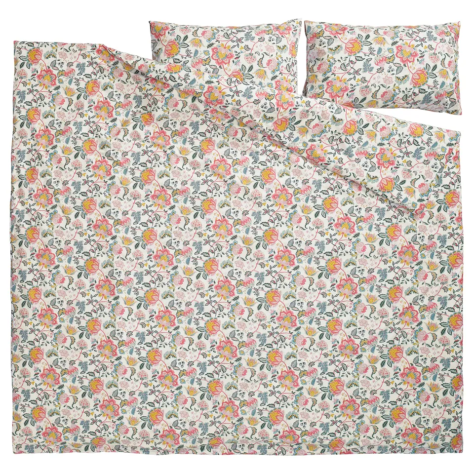 DAGGSALVIA Duvet cover and 2 pillowcases, multicolour/floral pattern, 240x220/50x80 cm
