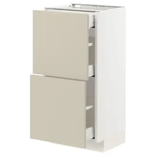 METOD / MAXIMERA base cab with 2 fronts/3 drawers, white/Havstorp beige, 40x37x80 cm
