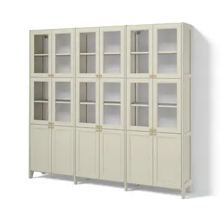 GULDDRAGARE storage combination, beige with 6 doors/clear glass with doors, 238x37x216 cm