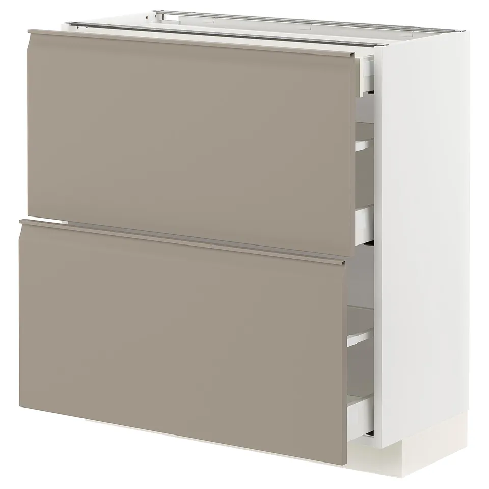 Modern kitchen unit, METOD, beige, sleek with 2 drawers, metal handles.