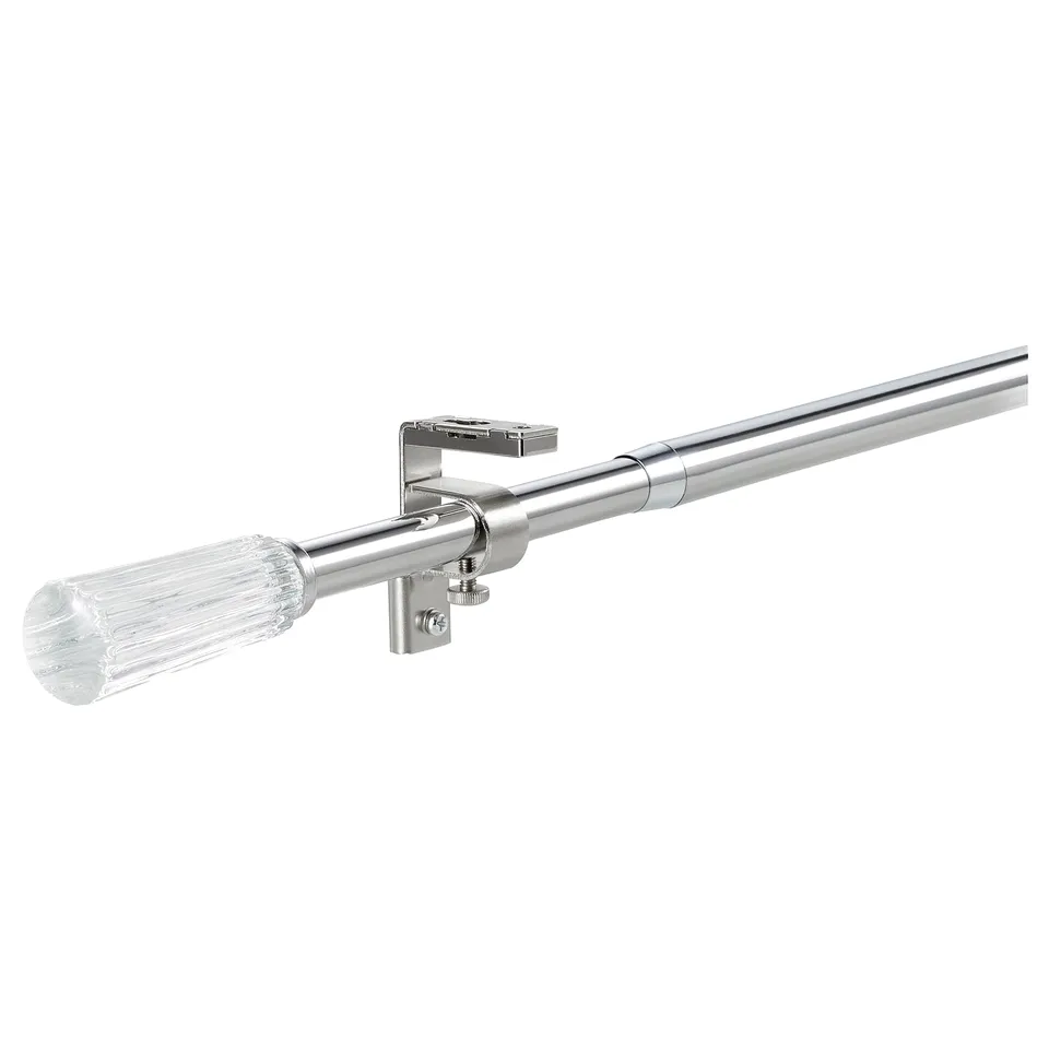 Soldvärg curtain rod set, chrome. Two rods with glass tips, wall/ceiling mount.