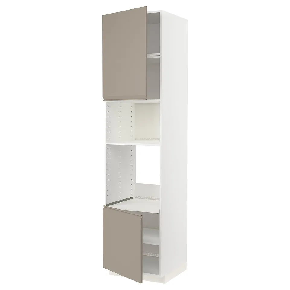 METOD kitchen unit in white with beige doors, modern design, adjustable shelves.