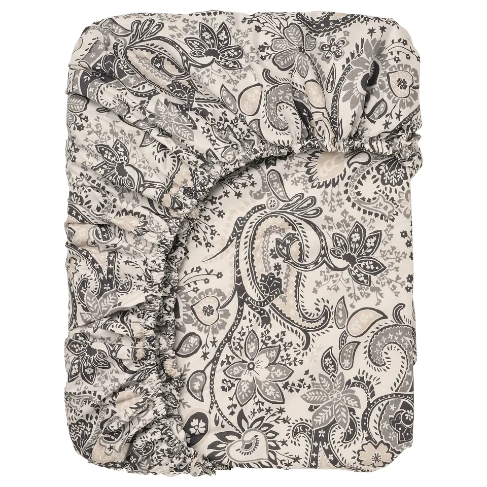 Paisley fitted sheet, soft cotton blend, elastic edging, up to 26cm depth, elegant.