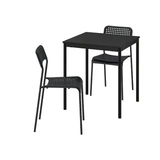 SANDSBERG set: table + chair x2, black, 67x67 cm