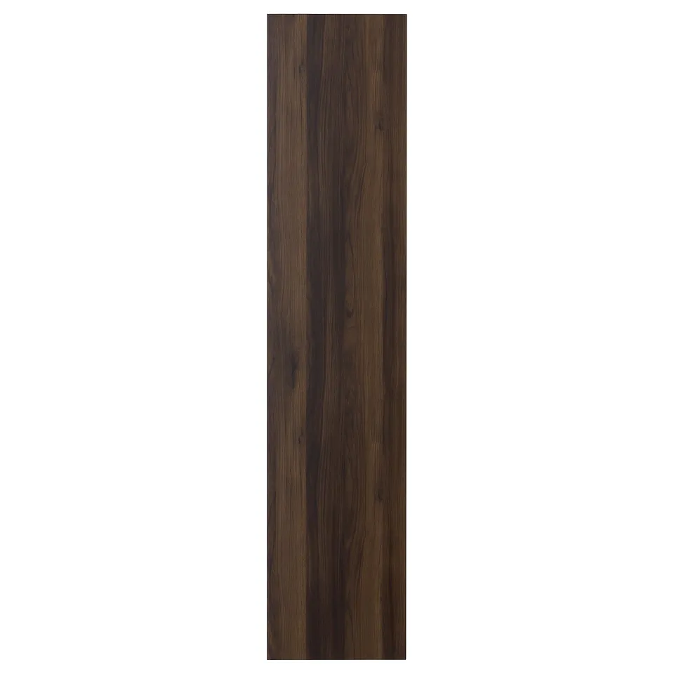 A dark brown, vertically-oriented STORKLINTA oak-patterned door with a sleek, simple design.