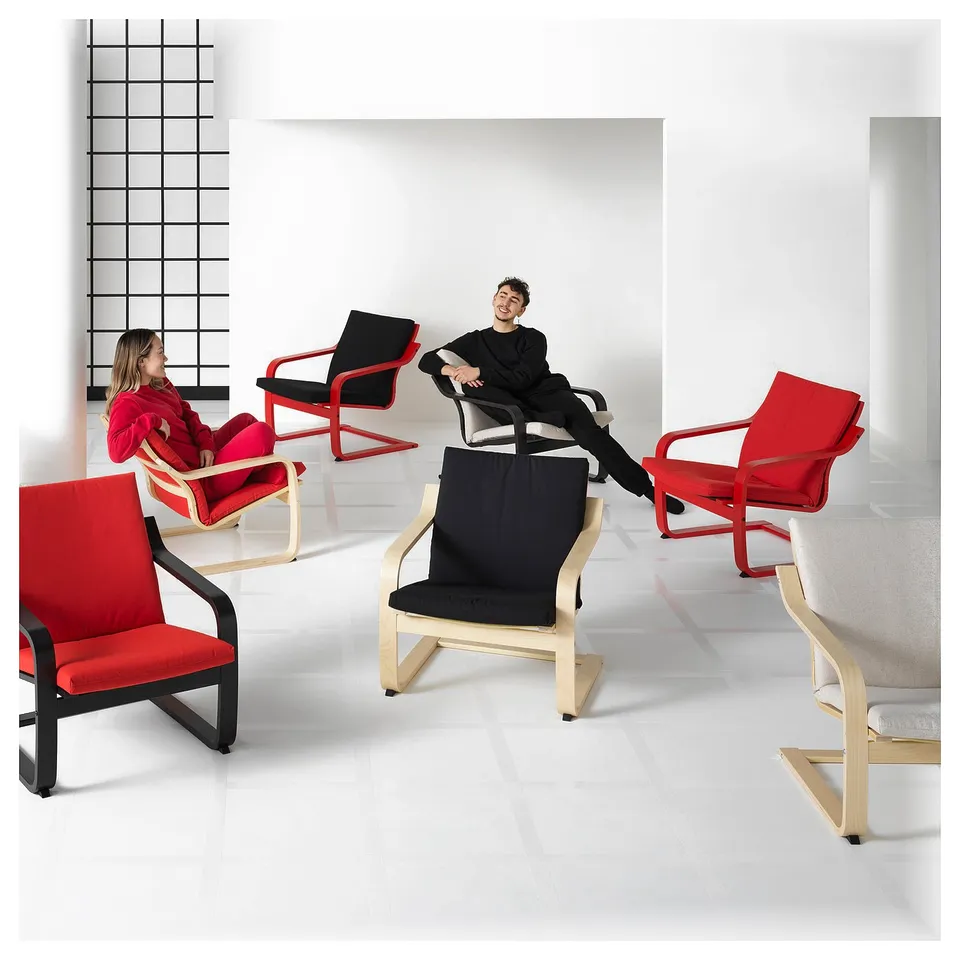 POÄNG Low-back armchair, black-brown/Vissle red