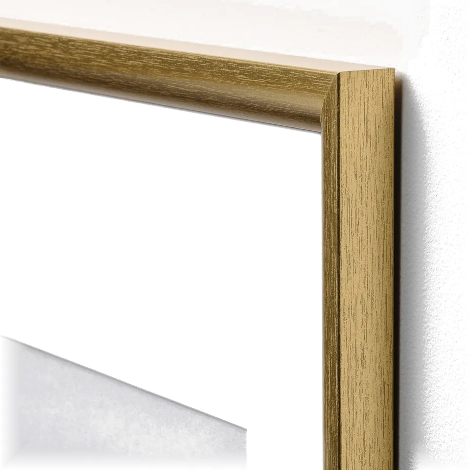 Gold-colored picture frame with clear plastic cover showcasing its high-quality design and detail.