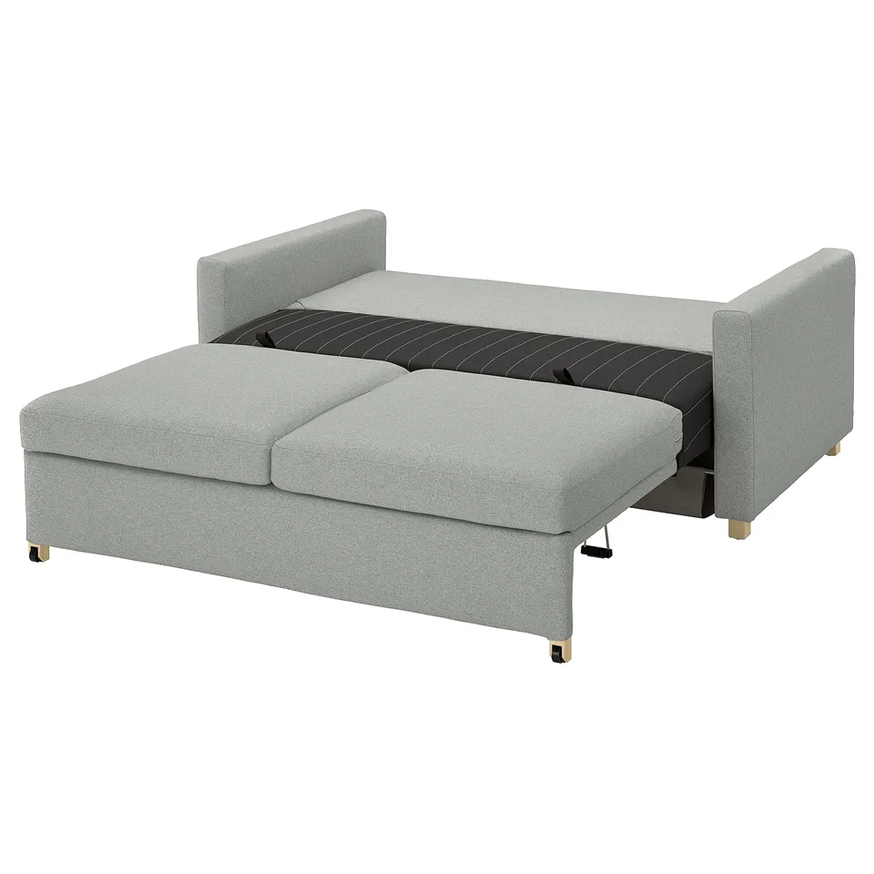 Grey convertible sofa bed SALTSJÖBADEN, modern design with light grey fabric, wooden legs.