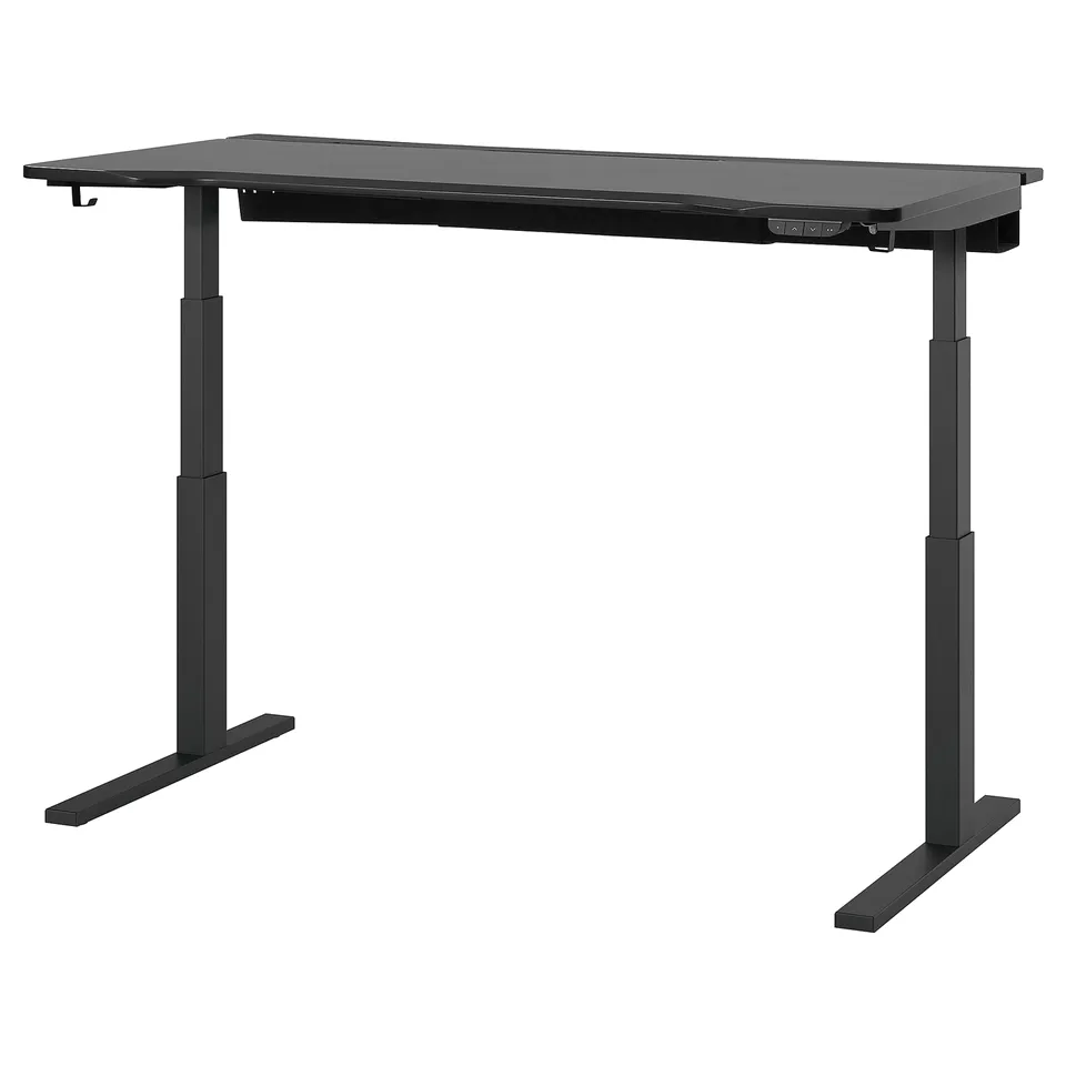 Black UTMANING gaming desk, electric height, wide tabletop, sturdy legs, modern design.