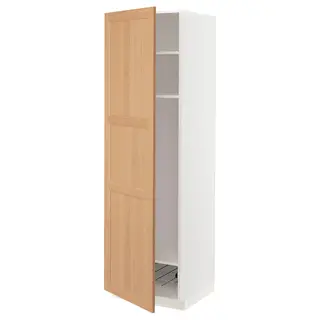 METOD high cabinet w shelves/wire basket, white/Vedhamn oak, 60x60x200 cm