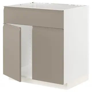 METOD base cabinet f sink w 2 doors/front, white/Upplöv matt dark beige, 80x60x80 cm