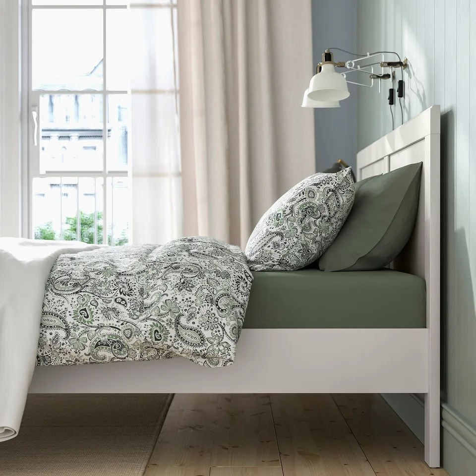 FÅGELFJÄLLET Bed frame, off-white/Luröy, 150x200 cm
