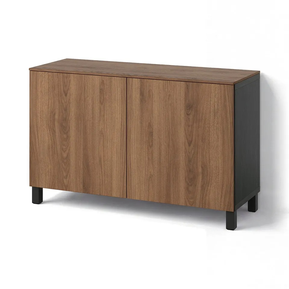 BESTÅ Storage combination with doors, black-brown Lappviken/Stubbarp/brown walnut effect, 120x42x75 cm