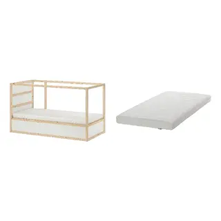 KURA/ÅFJÄLL set: reversible bed + foam mattress, white/pine + firm/white, 90x200 cm