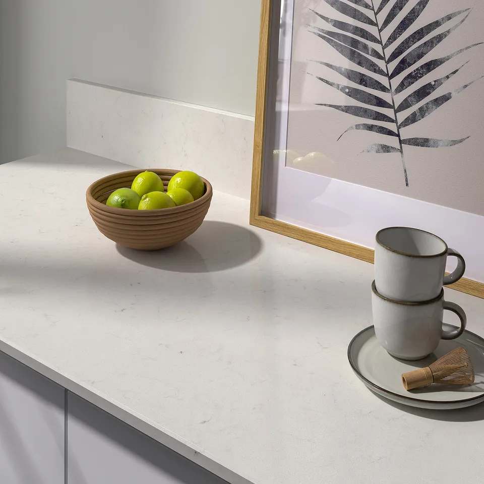 TÄRNHULT Custom made wall panel, off-white marble effect/glass composite, 1 m²x2.0 cm