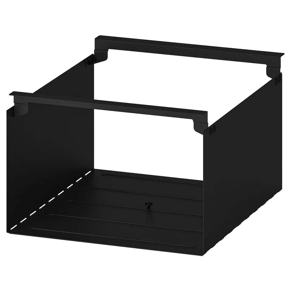 An ENHET black metal shelf insert, rectangular, with a simple design for organising items.