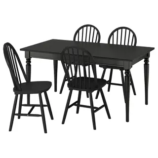 ROSENTORP / SKOGSTA table and 4 chairs, black/black, 155/215x87 cm