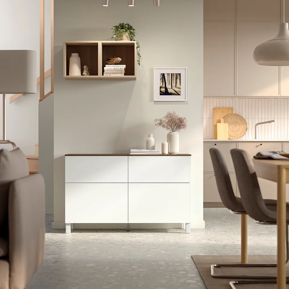 BESTÅ Storage combination w doors/drawers, white/Lappviken/Stubbarp white, 120x42x75 cm