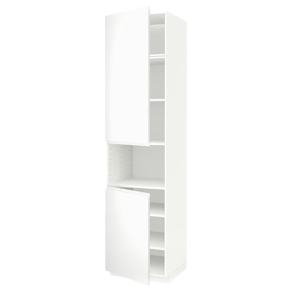 White METOD cabinet. Tall, rectangular, minimalist design with adjustable shelves.