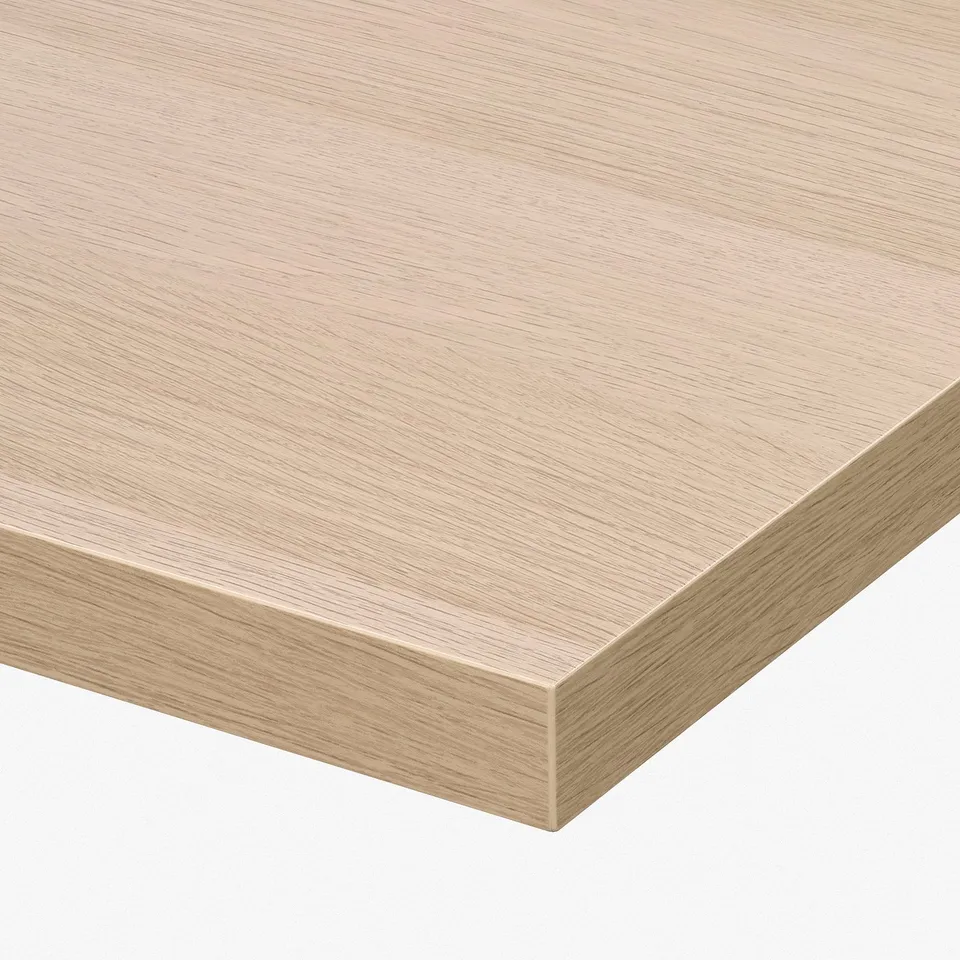 Light wooden desk surface, clean lines, smooth finish. Honeycomb paper filling, sturdy and durable.