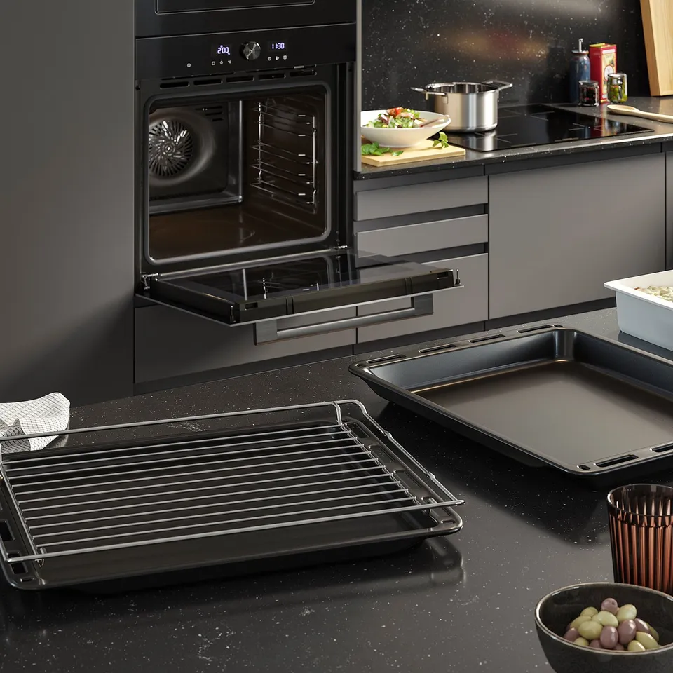SPJUTBO True fan oven, added steam function Grill function/black IKEA 500