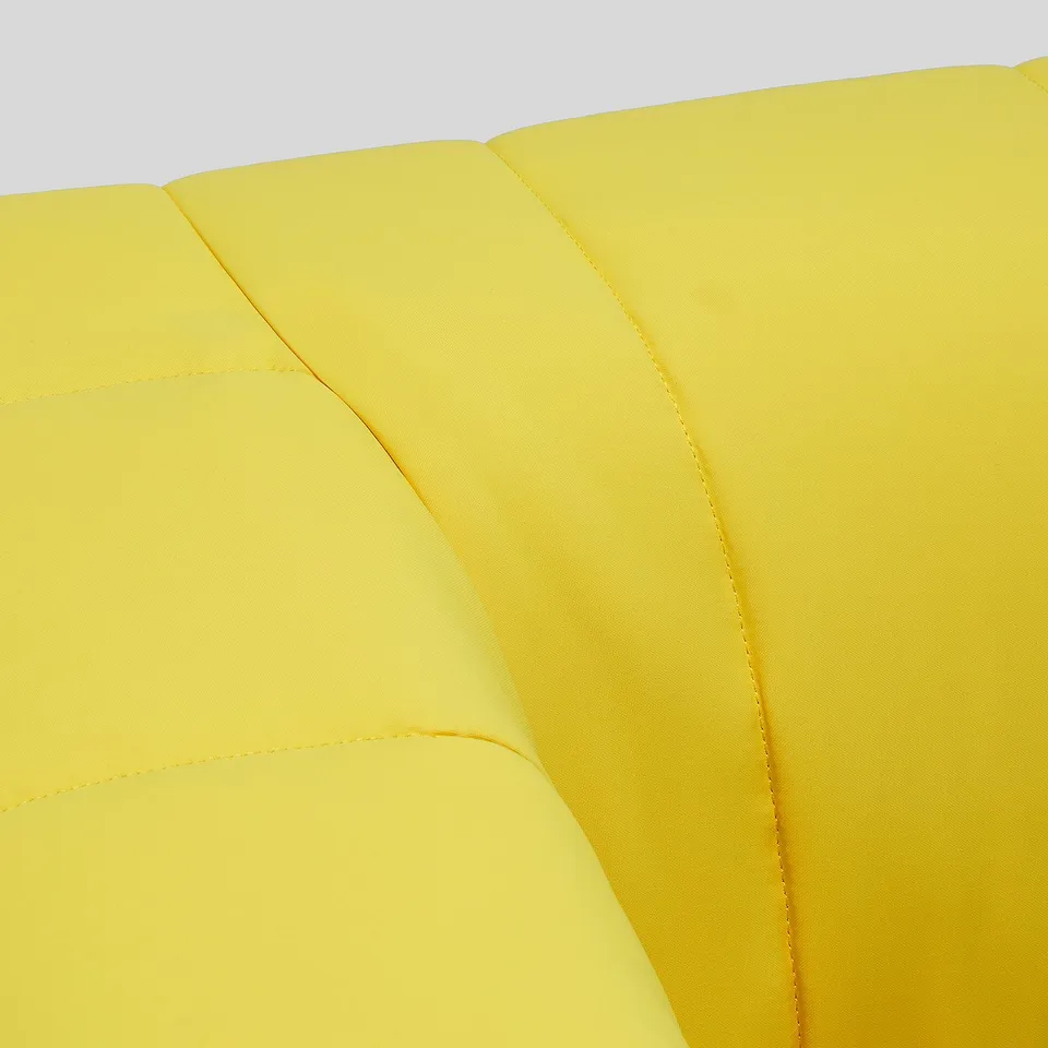 Bright yellow upholstered furniture, well-stitched, clean lines, smooth fabric.
