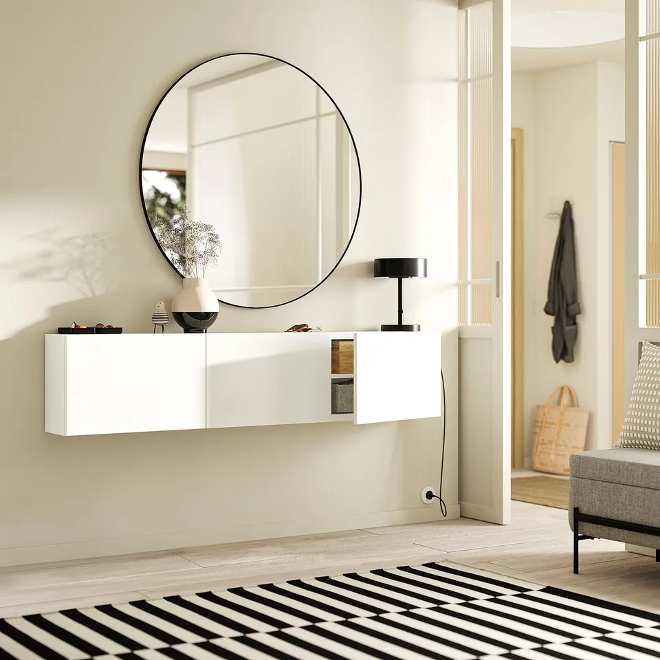 BESTÅ Wall-mounted cabinet combination, white/Lappviken white, 180x22x38 cm