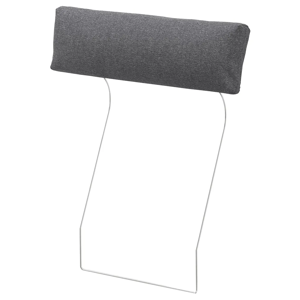 VIMLE headrest cover: grey, rectangular, soft fabric, stylish, with minimalist wire frame.