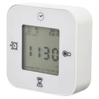 KLOCKIS clock/thermometer/alarm/timer, white, 7x7 cm