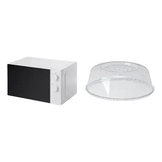 PRICKIG/TILLREDA set: microwave oven + microwave lid, white + grey, Width 43.9 x Depth 34.0 x Height 25.8 cm