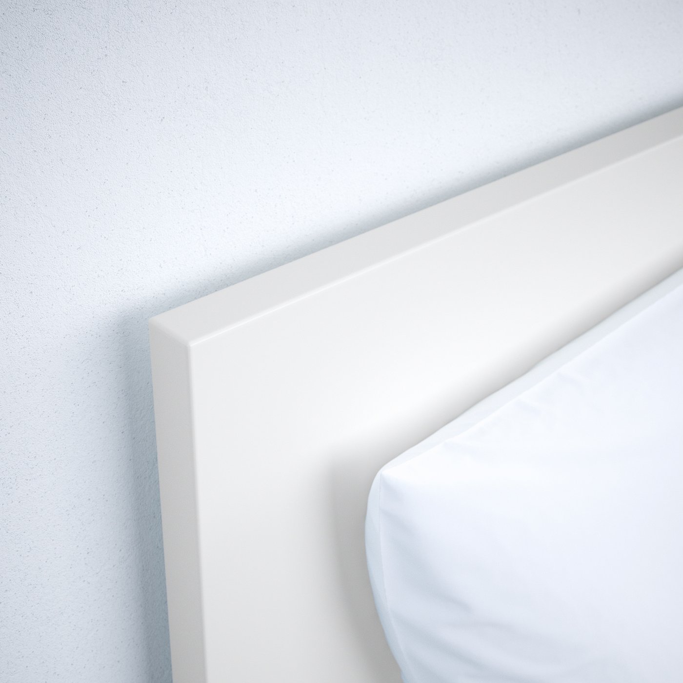 Minimalist bed frames sleek white corner showcasing clean, modern design.