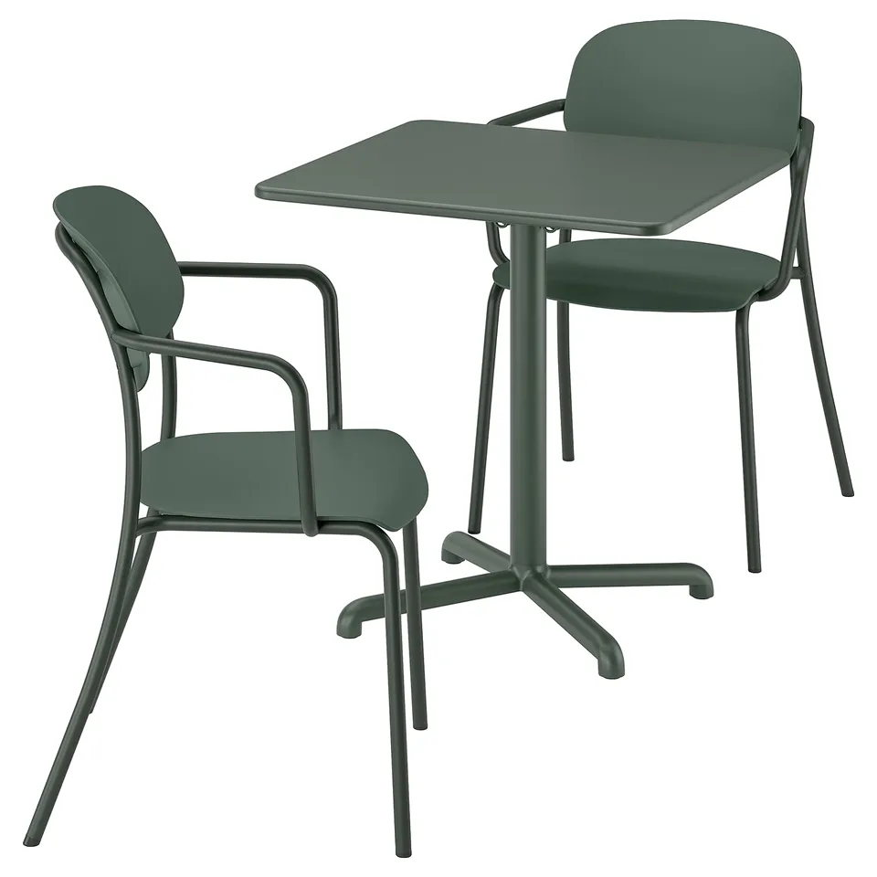 VISINGSÖ / VISINGSÖ Table and 2 chairs, outdoor deep green/deep green, 70x70 cm