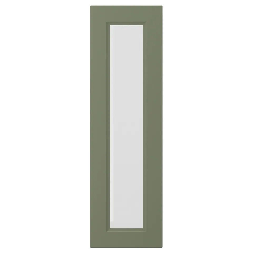 AXSTAD green glass door, smooth matte grey-green, rectangular shape, inset glass panel, traditional style.