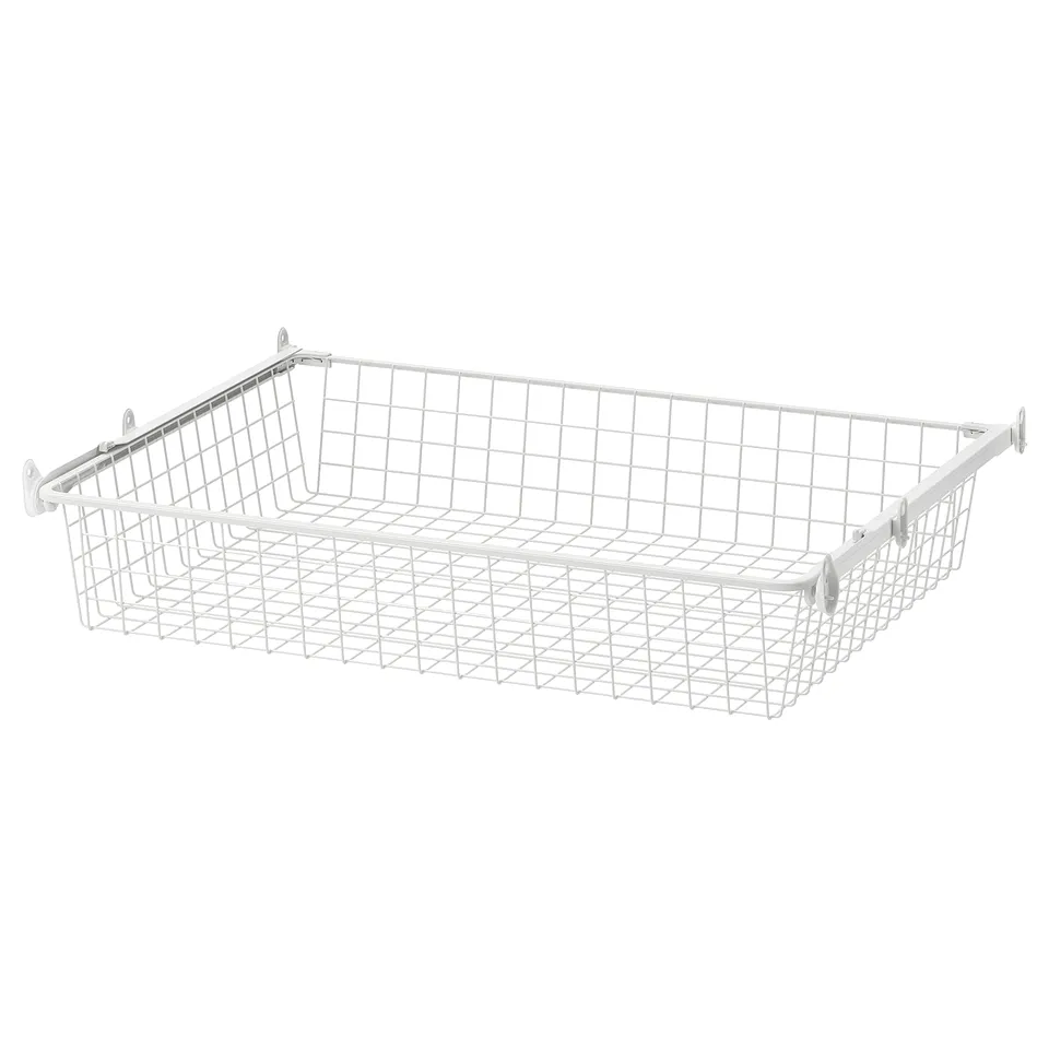An ALTARLIDEN white wire basket with a pull-out rail for easy access. Rectangular, mesh design.