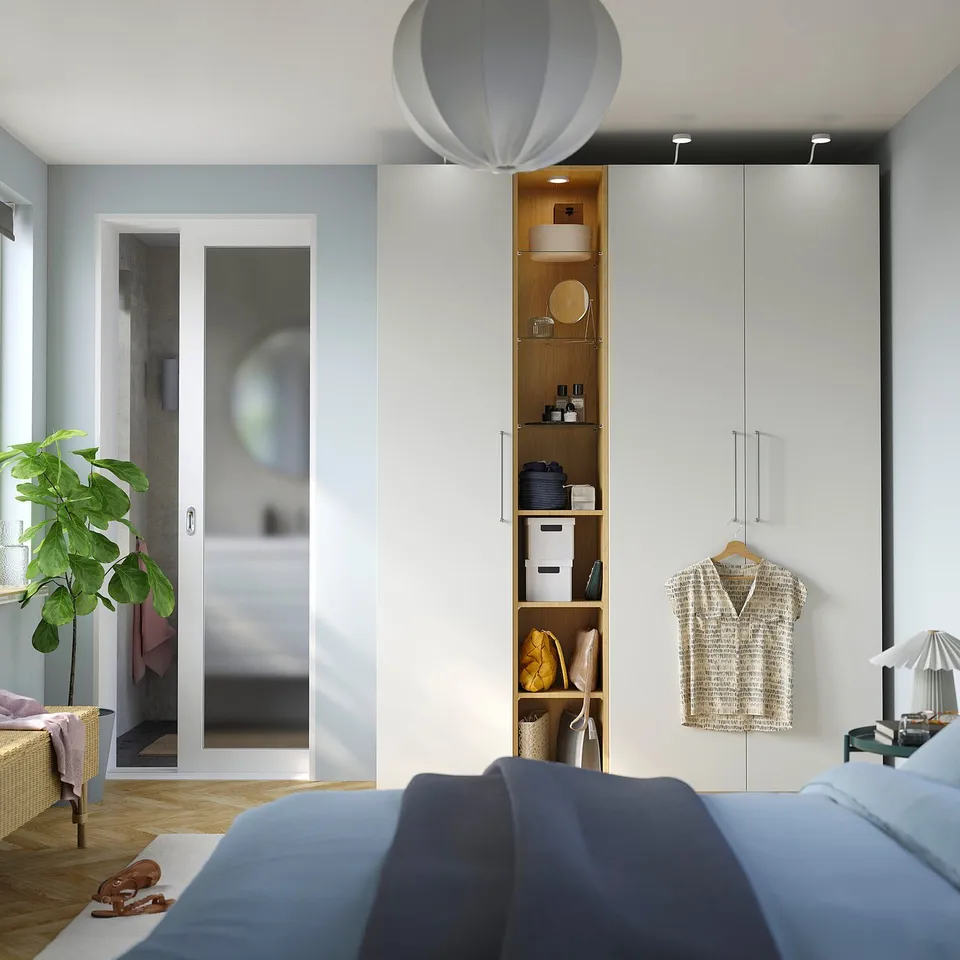 PAX / FORSAND Wardrobe combination, white white/oak effect, 185x60x236 cm