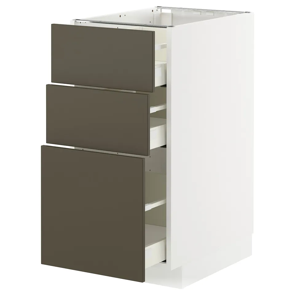 METOD kitchen unit, white & brown, three drawers, modern design.